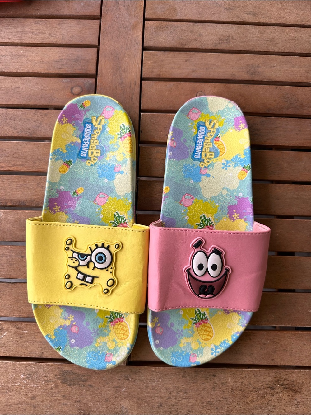 SpongeBob Squarepants Yellow & Pink Kids Slide Sandals with Character Faces